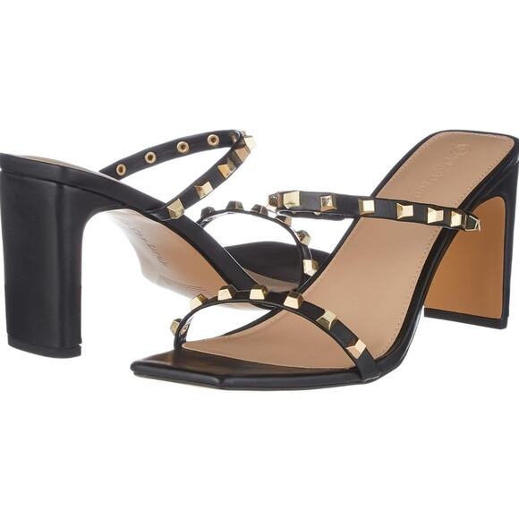 The Drop Women's Avery Square Toe Two Strap High Heeled Sandal, Black Studded, 7 - Picture 6 of 6